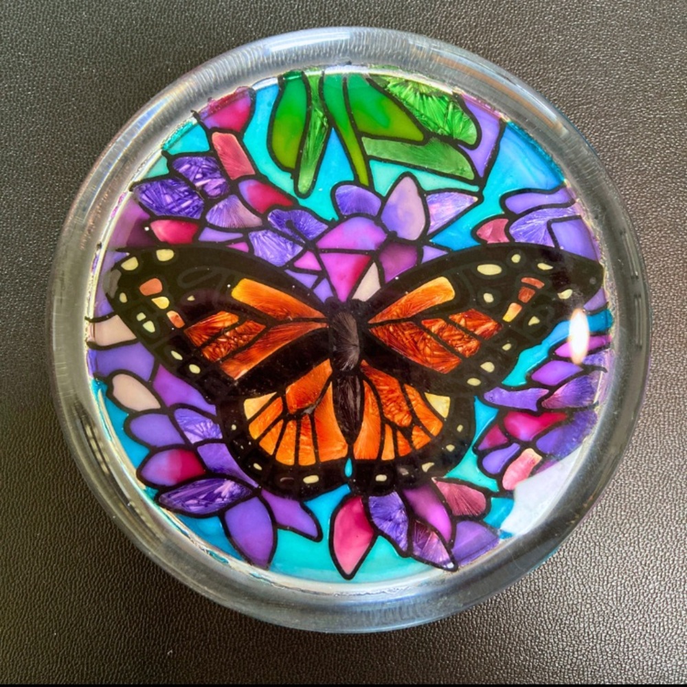 Joan Baker Designs Wings & Wisteria Glass Paper Weight / Coaster / Trivet